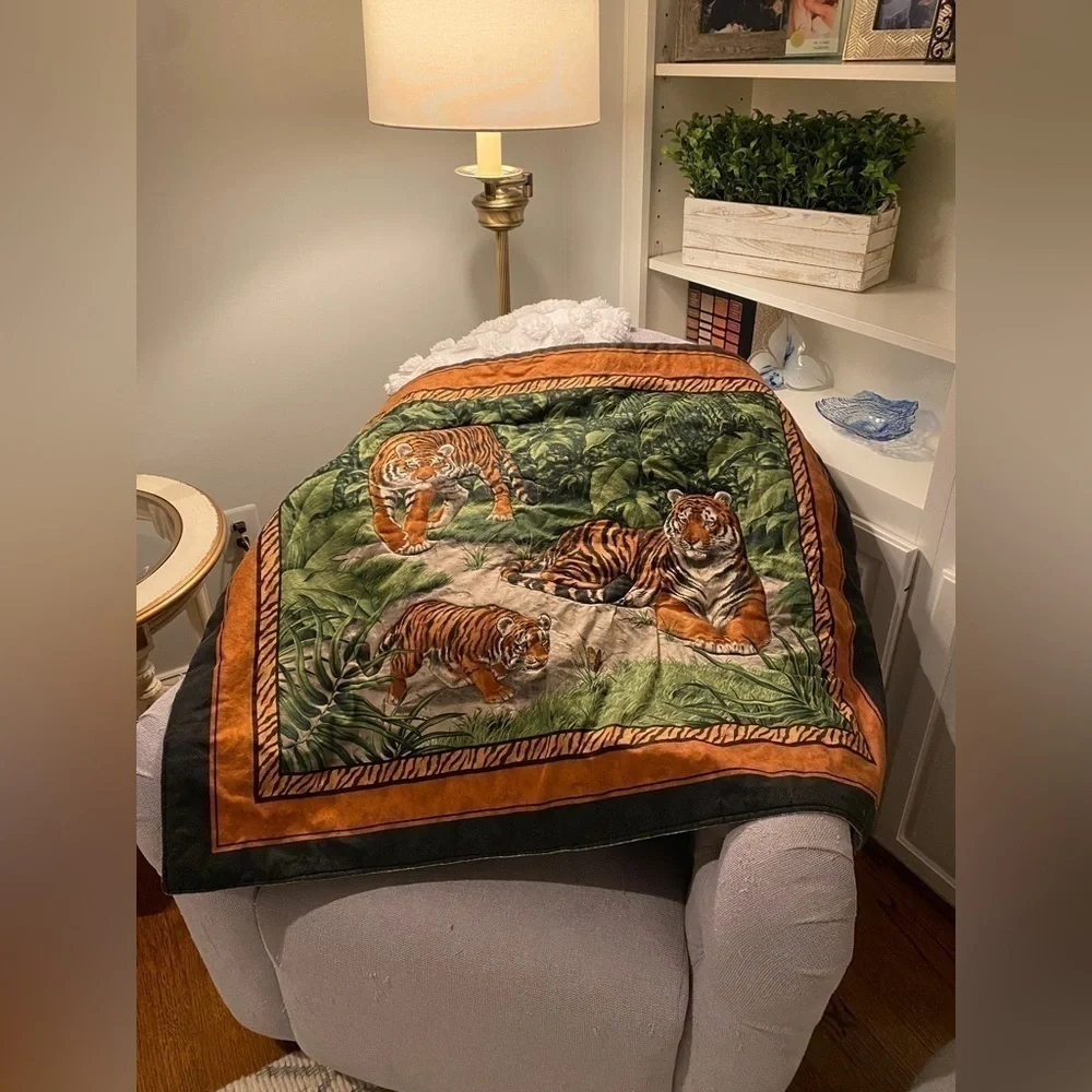 Fabric Quilted Tiger Wallhanging White Tiger on Back